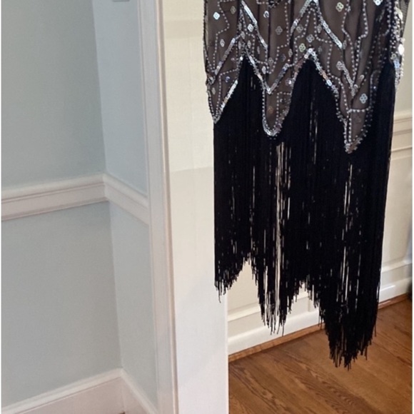 PARTY Dress Fringe Drop Hemline Silver Sequined Dress V Neck Party - Picture 10 of 10